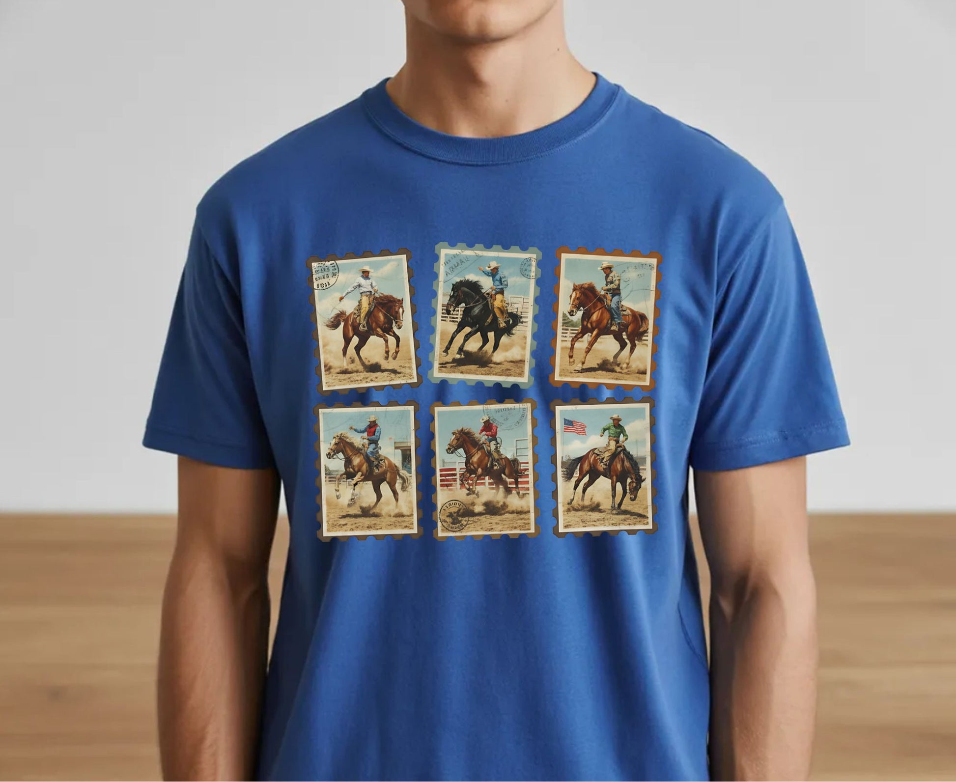Vintage Cowboy Stamp T Shirt Adult Youth Toddler Baby Western Graphic Tee Retro Rodeo Postage Stamp Aesthetic Country Horse Rider Desert Gift