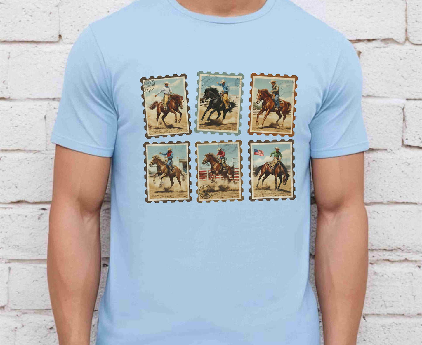 Vintage Cowboy Stamp T Shirt Adult Youth Toddler Baby Western Graphic Tee Retro Rodeo Postage Stamp Aesthetic Country Horse Rider Desert Gift