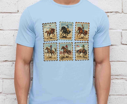 Vintage Cowboy Stamp T Shirt Adult Youth Toddler Baby Western Graphic Tee Retro Rodeo Postage Stamp Aesthetic Country Horse Rider Desert Gift