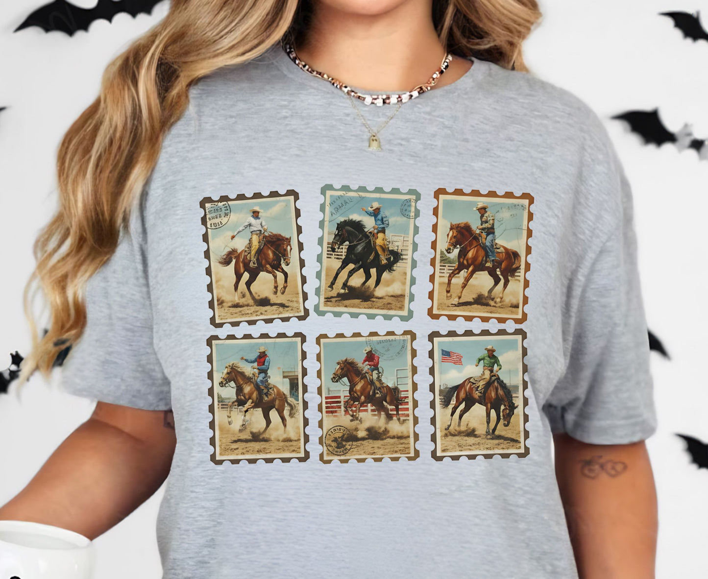 Vintage Cowboy Stamp T Shirt Adult Youth Toddler Baby Western Graphic Tee Retro Rodeo Postage Stamp Aesthetic Country Horse Rider Desert Gift