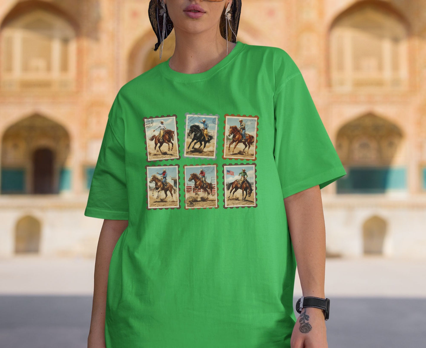 Vintage Cowboy Stamp T Shirt Adult Youth Toddler Baby Western Graphic Tee Retro Rodeo Postage Stamp Aesthetic Country Horse Rider Desert Gift