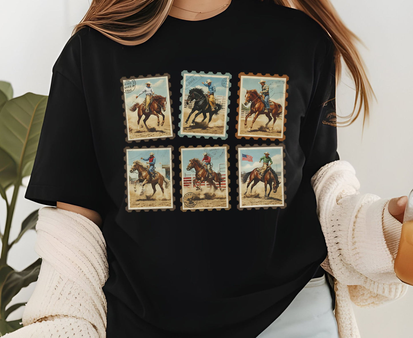 Vintage Cowboy Stamp T Shirt Adult Youth Toddler Baby Western Graphic Tee Retro Rodeo Postage Stamp Aesthetic Country Horse Rider Desert Gift