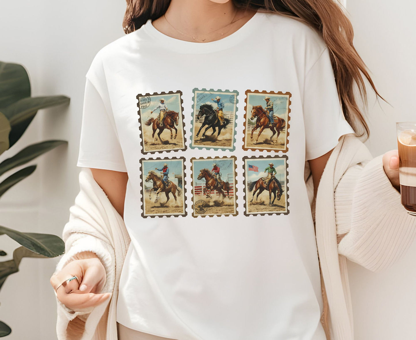Vintage Cowboy Stamp T Shirt Adult Youth Toddler Baby Western Graphic Tee Retro Rodeo Postage Stamp Aesthetic Country Horse Rider Desert Gift