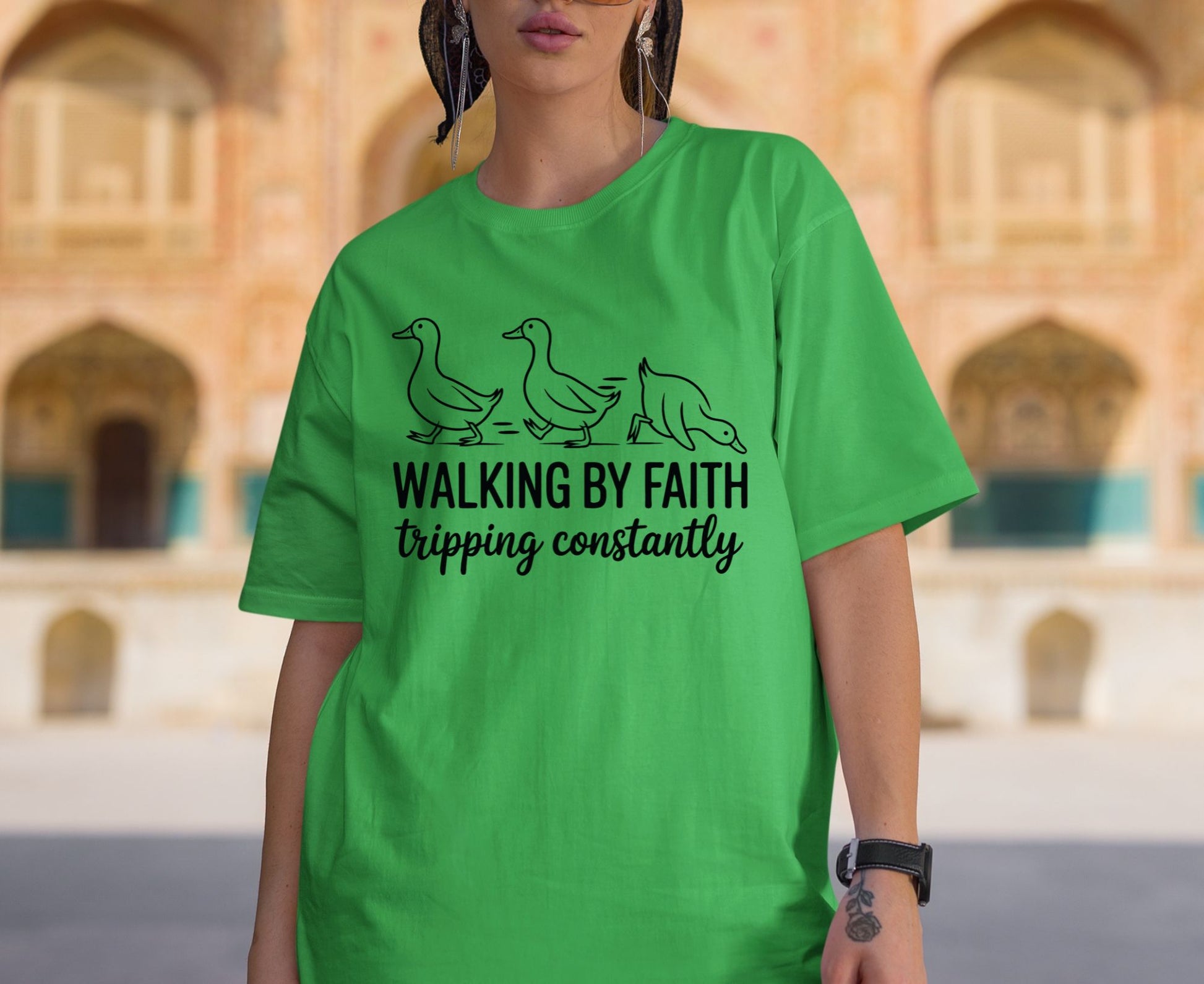 Walking By Faith Tripping Constantly T Shirt Christian Duck Tee Funny Faith Shirt Adult Youth Toddler Baby Religious Gift Humorous Jesus Tee