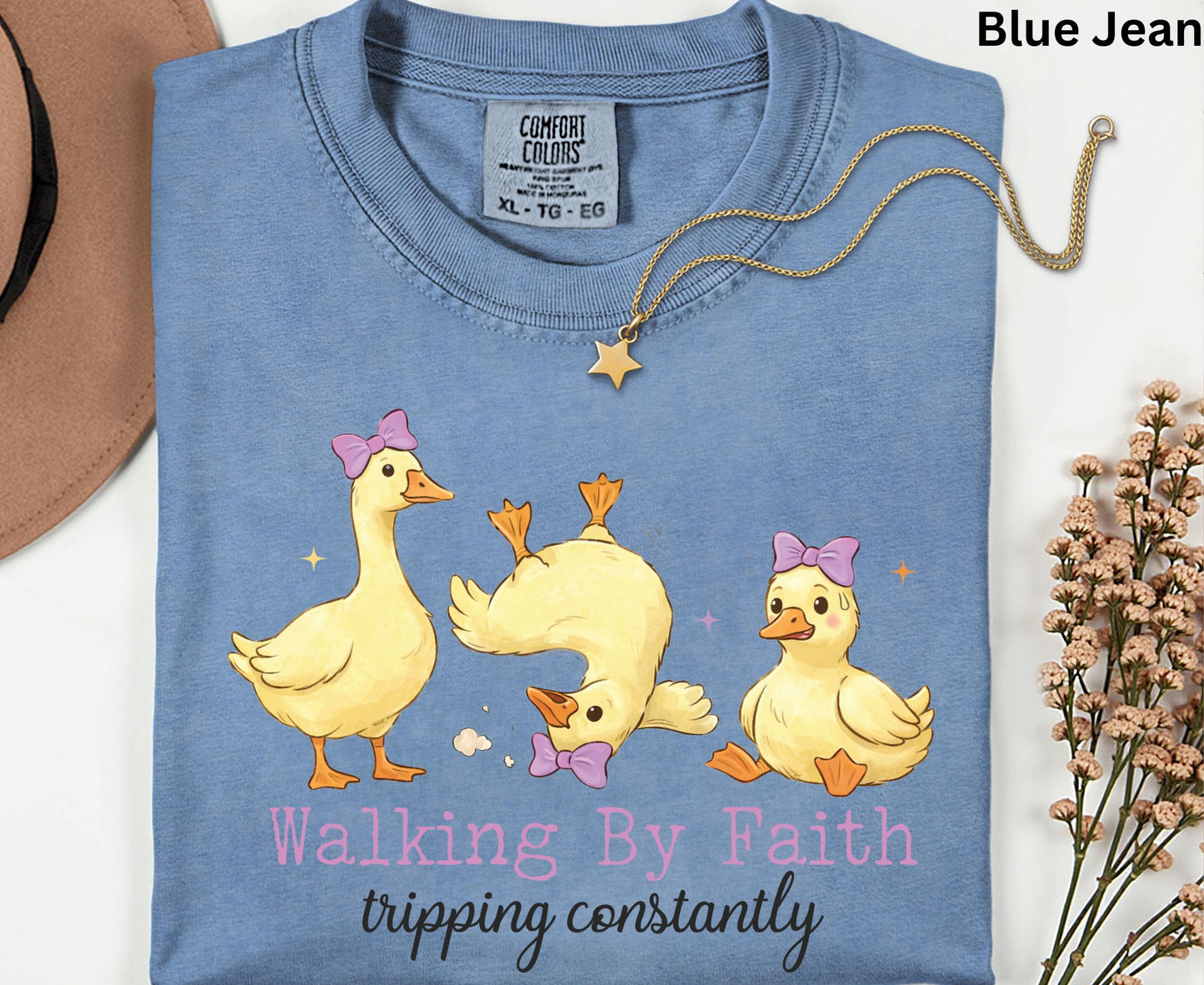 Walking By Faith Tripping Constantly T Shirt Funny Christian Duck Tee Religious Humorous Shirt Faith Gift Adult Youth Toddler Baby Apparel
