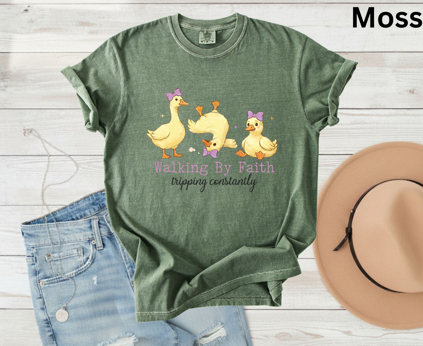 Walking By Faith Tripping Constantly T Shirt Funny Christian Duck Tee Religious Humorous Shirt Faith Gift Adult Youth Toddler Baby Apparel