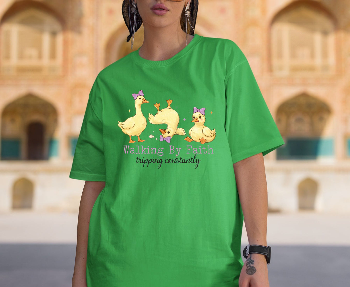 Walking By Faith Tripping Constantly T Shirt Funny Christian Duck Tee Religious Humorous Shirt Faith Gift Adult Youth Toddler Baby Apparel