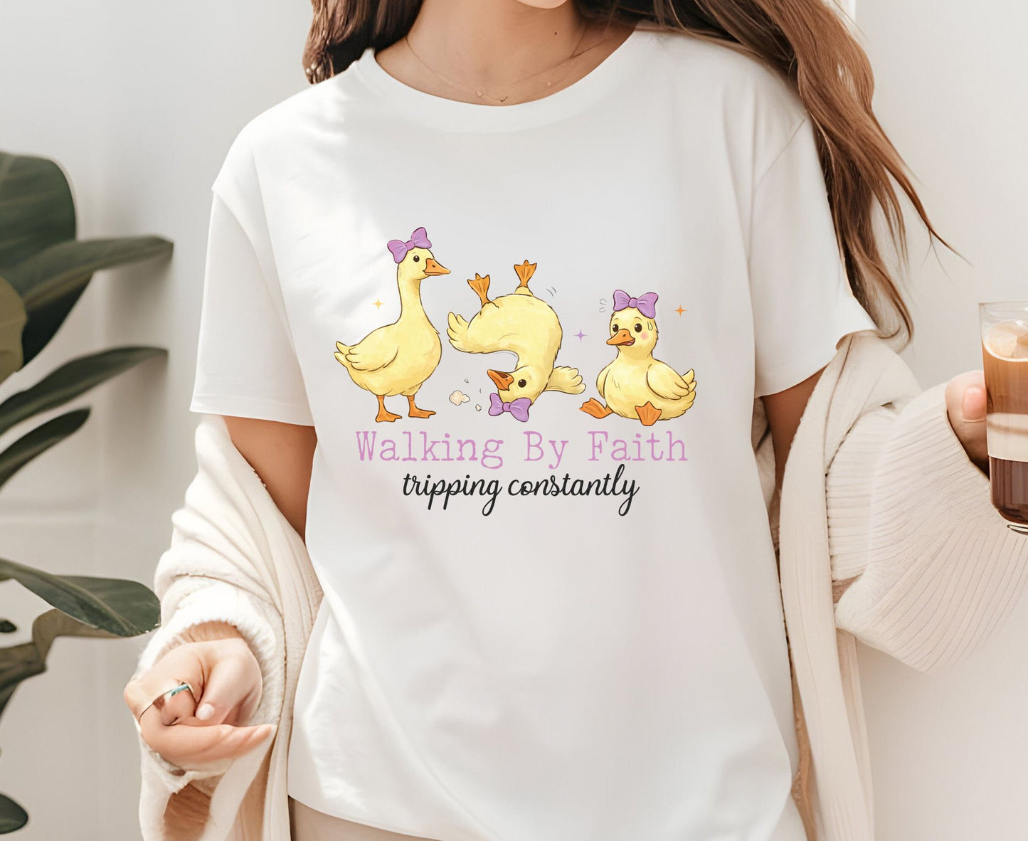 Walking By Faith Tripping Constantly T Shirt Funny Christian Duck Tee Religious Humorous Shirt Faith Gift Adult Youth Toddler Baby Apparel