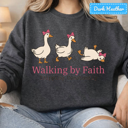 Walking by Faith Christian T-Shirt, Pink Bow Geese Sweatshirt, Funny Faith Tee