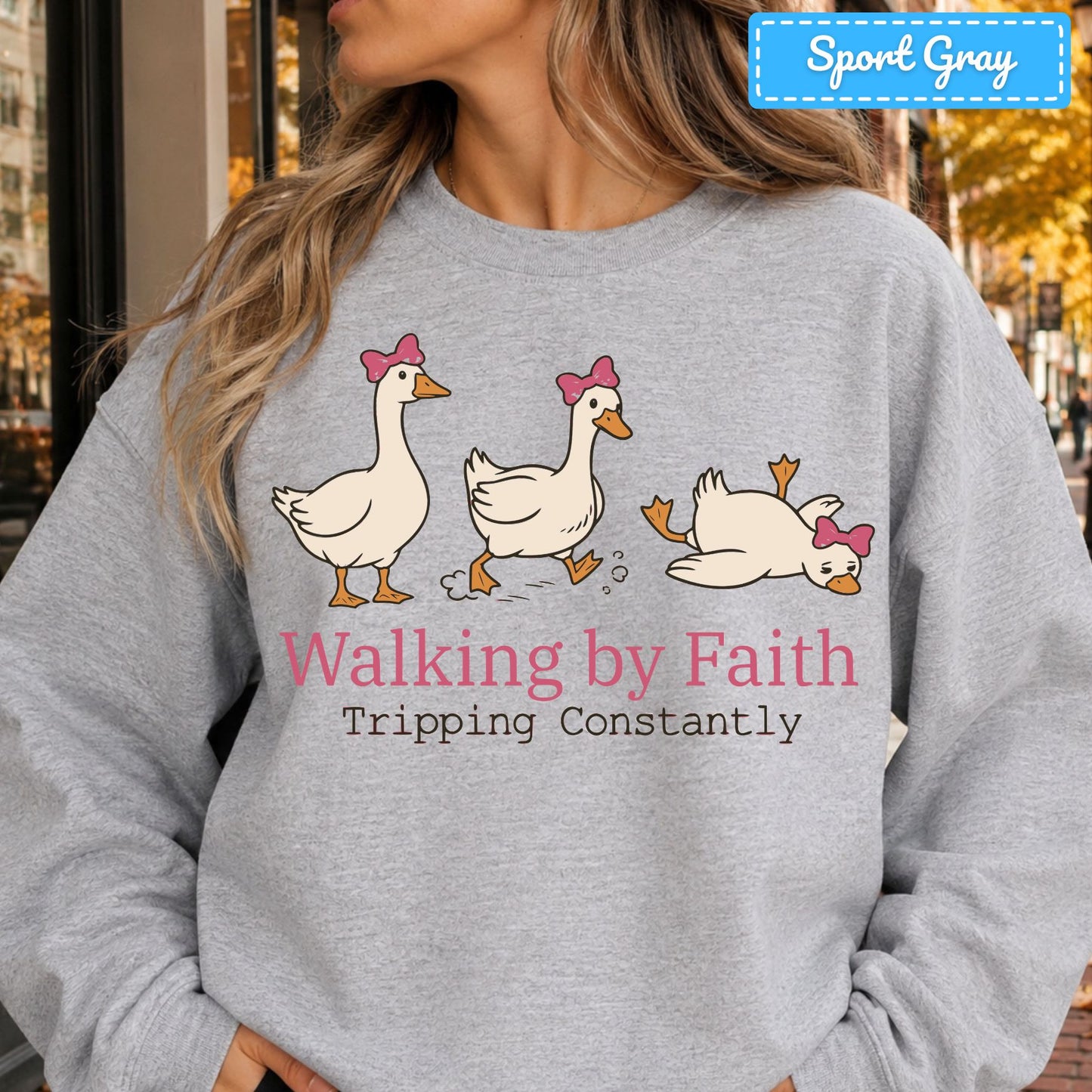 Walking by Faith Christian T-Shirt, Pink Bow Geese Sweatshirt, Funny Faith Tee