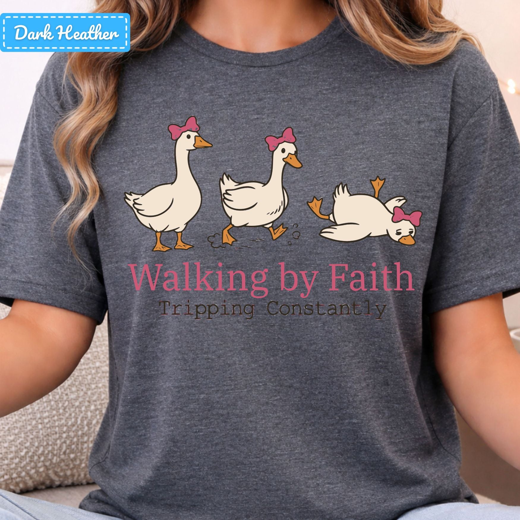 Walking by Faith Christian T-Shirt, Pink Bow Geese Sweatshirt, Funny Faith Tee