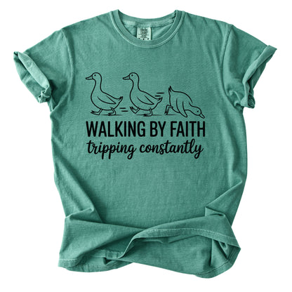 Walking by Faith Funny Comfort Colors T Shirt