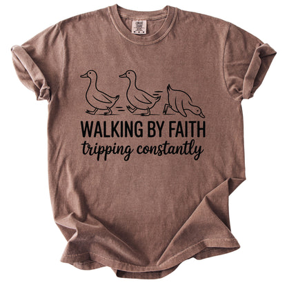 Walking by Faith Funny Comfort Colors T Shirt