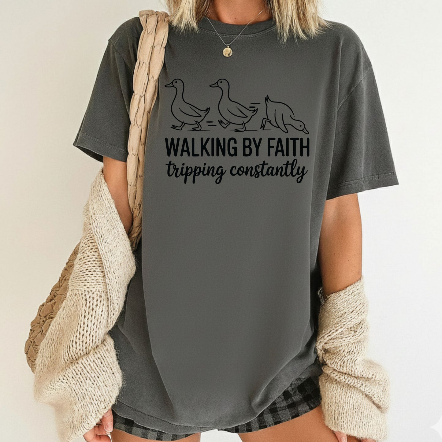 Walking by Faith Funny Comfort Colors T Shirt