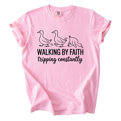 Walking by Faith Funny Comfort Colors T Shirt