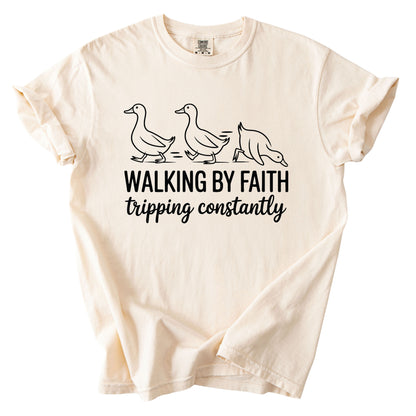 Walking by Faith Funny Comfort Colors T Shirt Wildflower Bible Verse Tees Jesus Faith Apparel Tank Top Religious Long Sleeve Gifts