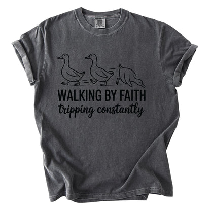 Walking by Faith Funny Comfort Colors T Shirt