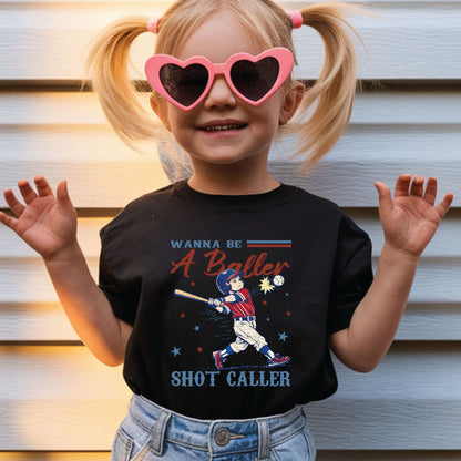 Wanna Be A Baller Shot Caller Shirt Retro Baseball Youth Kids Toddler Tees