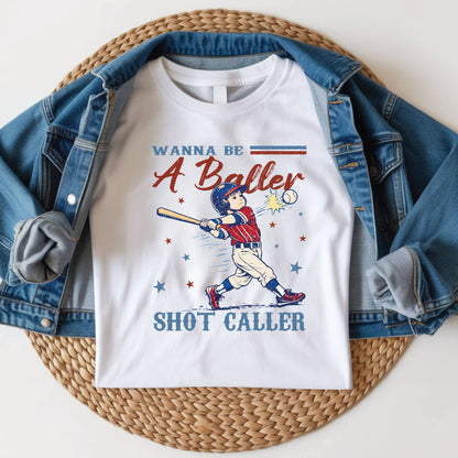 Wanna Be A Baller Shot Caller Shirt Retro Baseball Youth Kids Toddler Tees