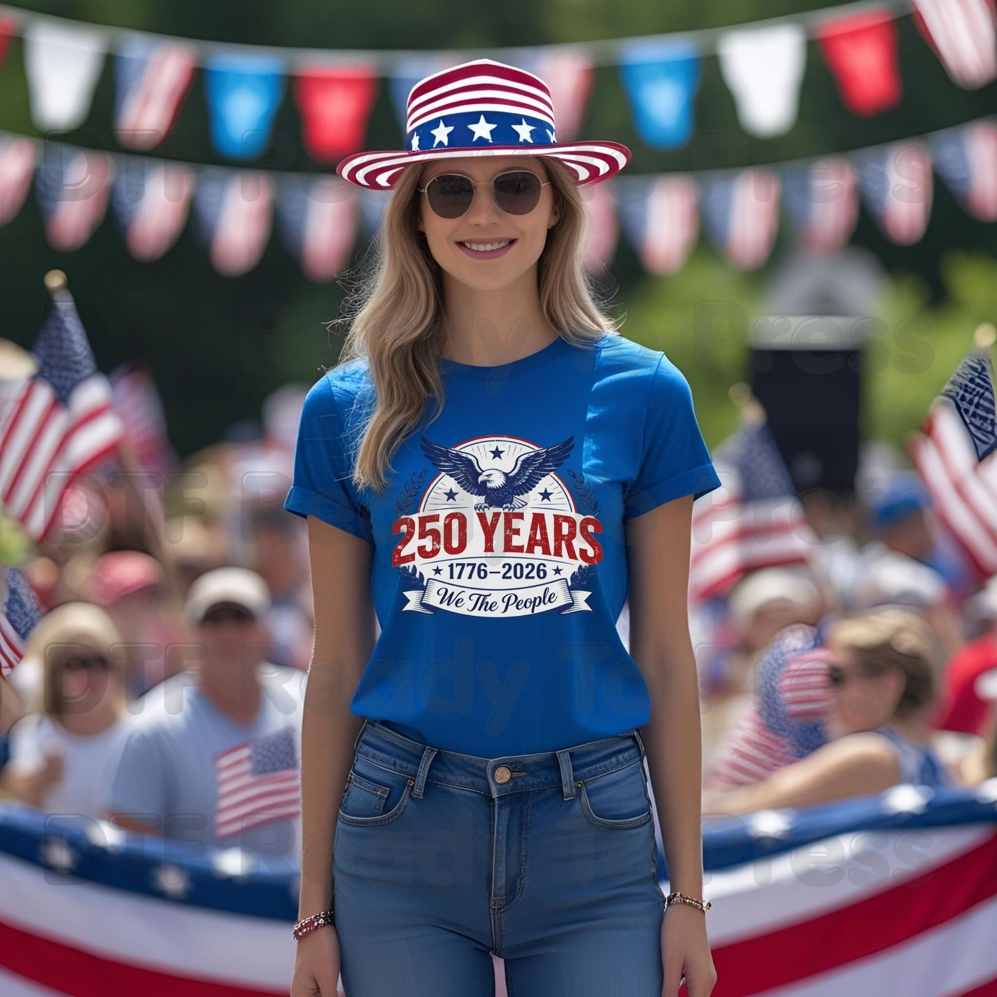 We The People 250 Years 1776-2026 DTF Transfer Ready to Press Patriotic American Eagle Shield Heat Transfer for Shirts Anniversary UV Sticker Prints