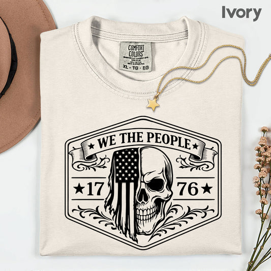 We The People Comfort Colors T Shirt 1776 American Flag Skull Youth Tee Patriotic USA Children Sweatshirt Fourth of July Kids Apparel Veteran
