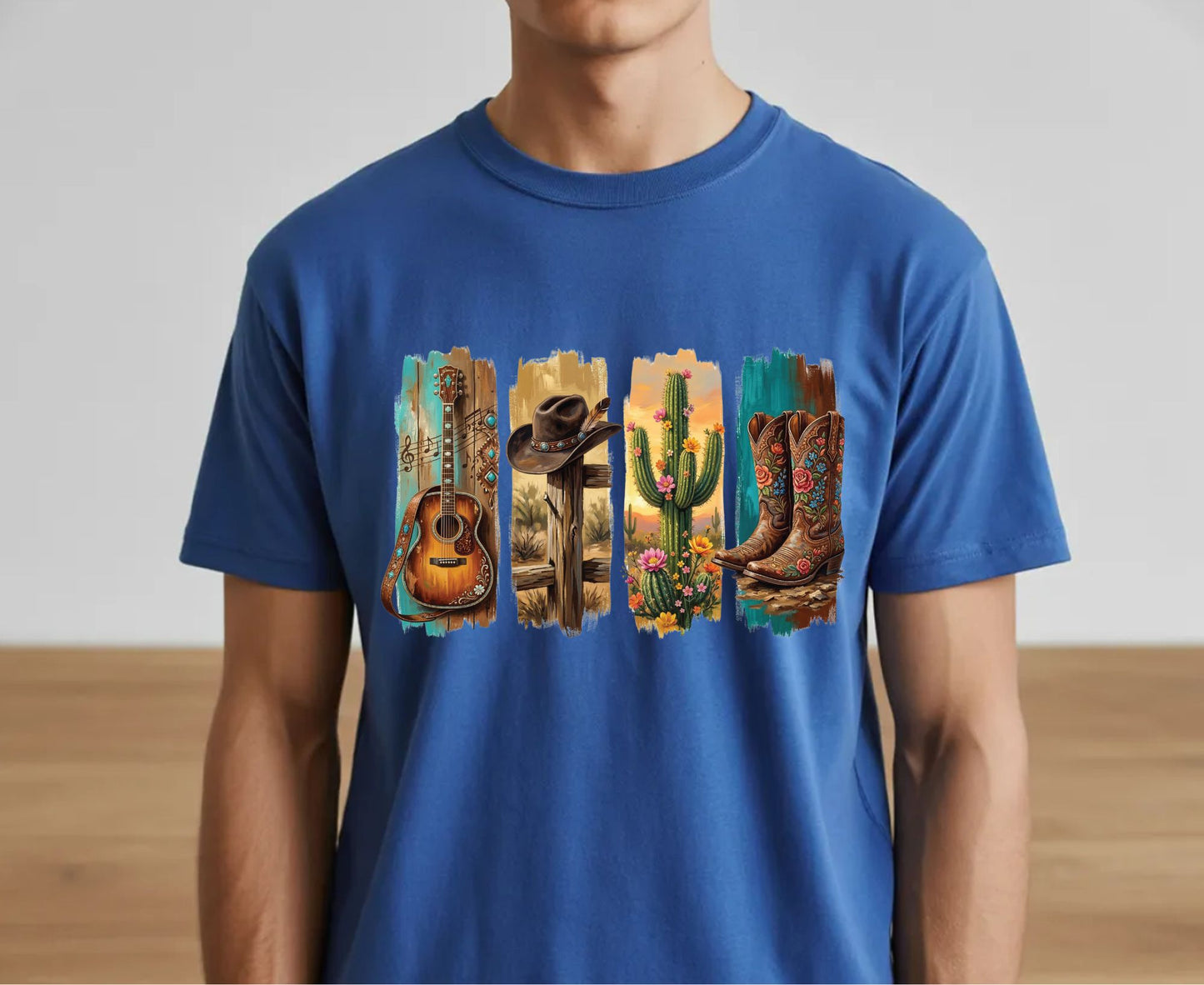 Western Aesthetic T Shirt Adult Youth Toddler Baby Acoustic Guitar Cowboy Hat Cactus Floral Boots Graphic Tee Country Music Retro Rodeo Gift