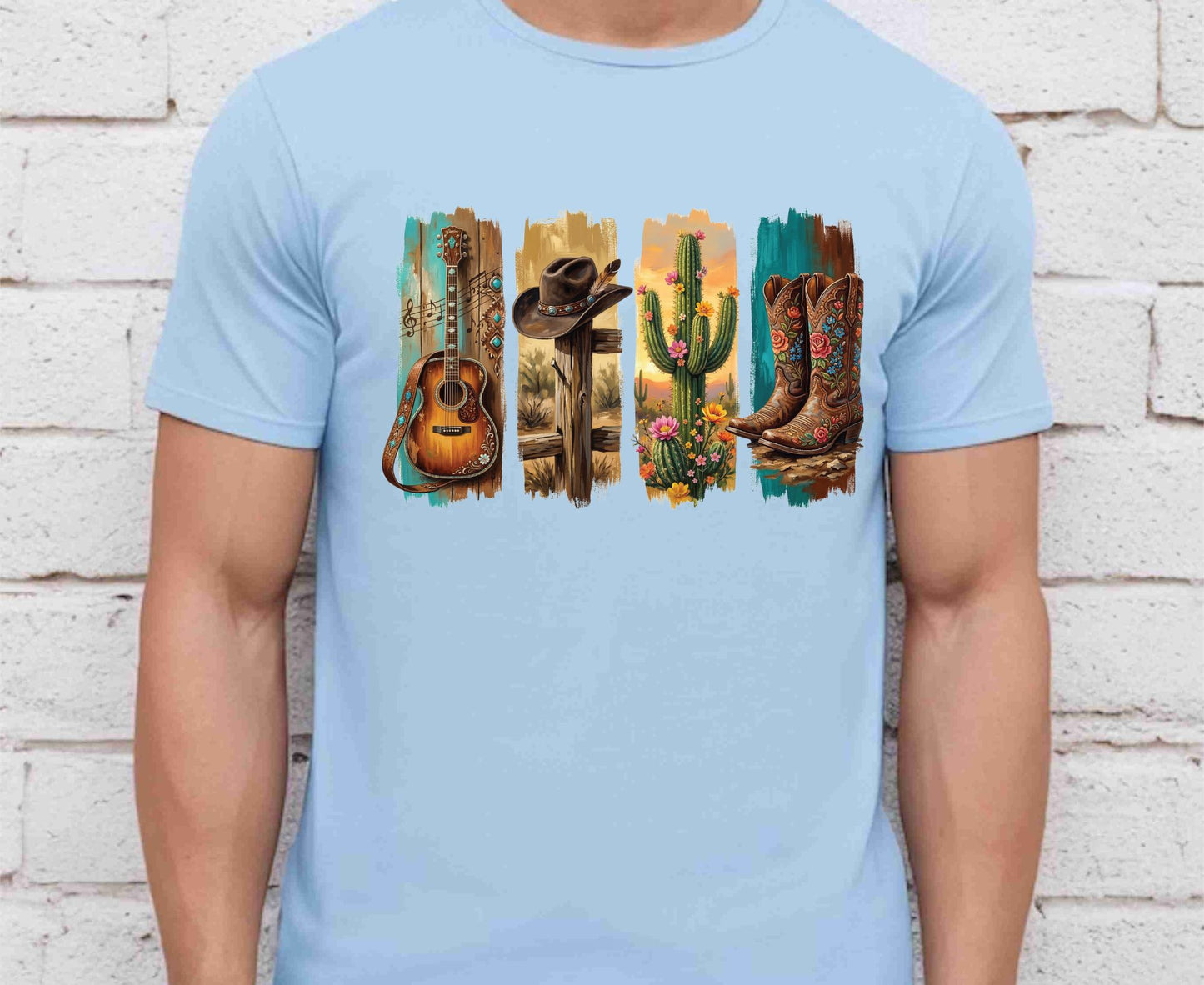 Western Aesthetic T Shirt Adult Youth Toddler Baby Acoustic Guitar Cowboy Hat Cactus Floral Boots Graphic Tee Country Music Retro Rodeo Gift