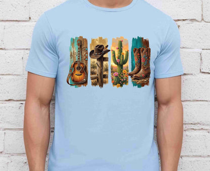 Western Aesthetic T Shirt Adult Youth Toddler Baby Acoustic Guitar Cowboy Hat Cactus Floral Boots Graphic Tee Country Music Retro Rodeo Gift
