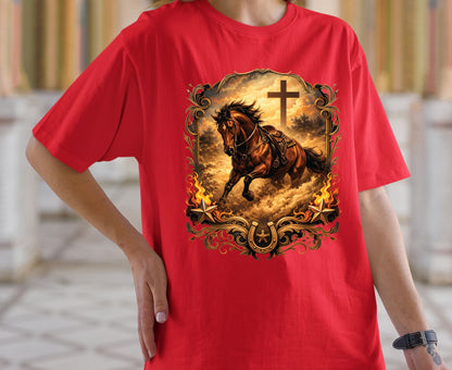 Western Horse Cross T Shirt Christian Cowboy Tee Religious Stallion Shirt Faith Gift Adult Youth Toddler Baby Country Spirit Apparel