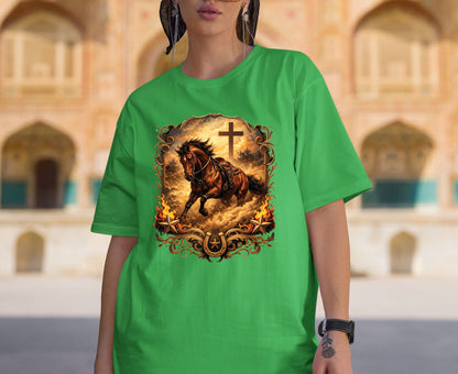 Western Horse Cross T Shirt Christian Cowboy Tee Religious Stallion Shirt Faith Gift Adult Youth Toddler Baby Country Spirit Apparel