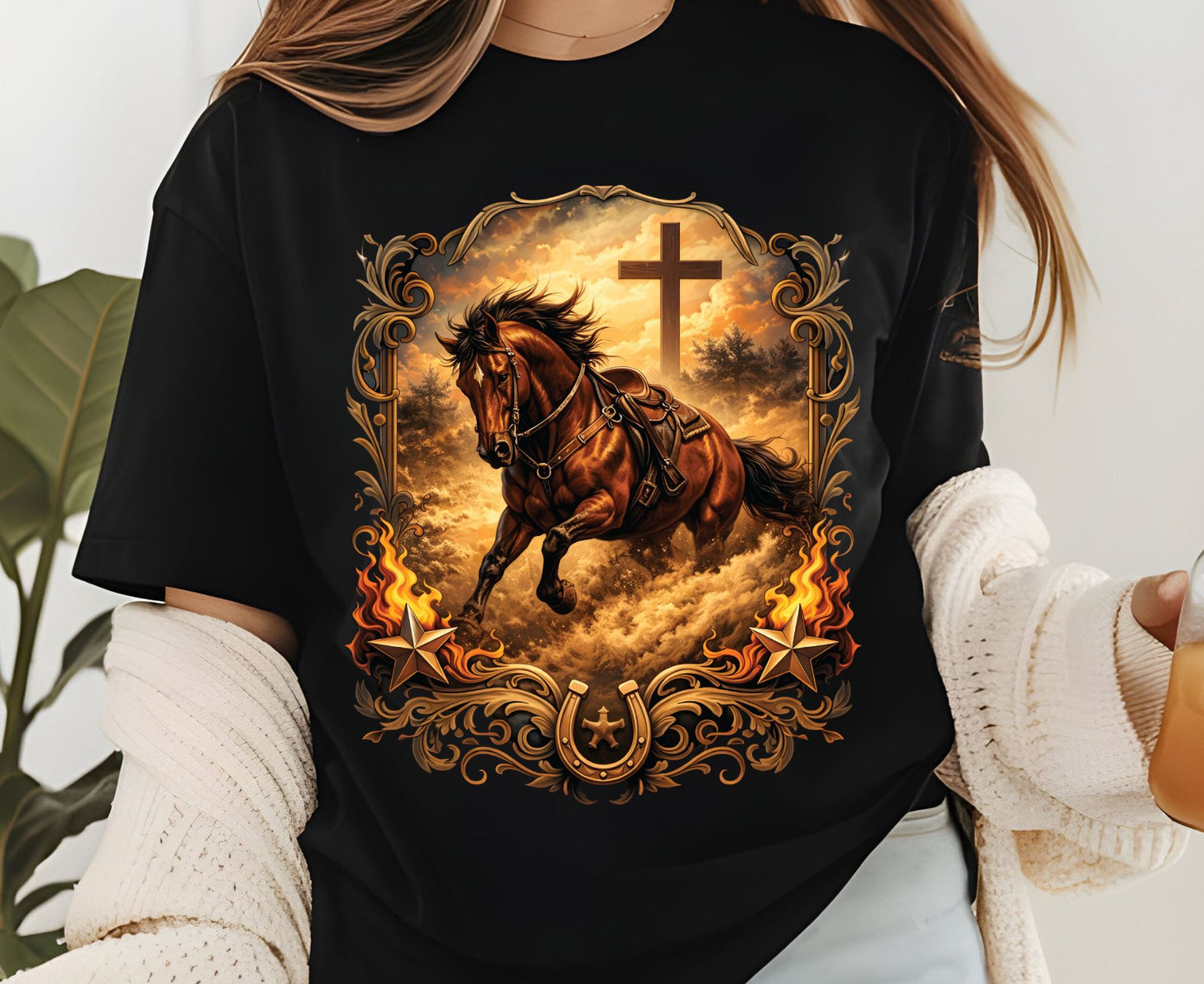 Western Horse Cross T Shirt Christian Cowboy Tee Religious Stallion Shirt Faith Gift Adult Youth Toddler Baby Country Spirit Apparel