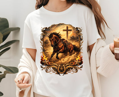 Western Horse Cross T Shirt Christian Cowboy Tee Religious Stallion Shirt Faith Gift Adult Youth Toddler Baby Country Spirit Apparel