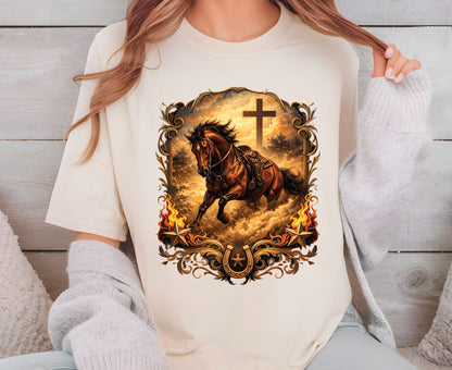 Western Horse Cross T Shirt Christian Cowboy Tee Religious Stallion Shirt Faith Gift Adult Youth Toddler Baby Country Spirit Apparel