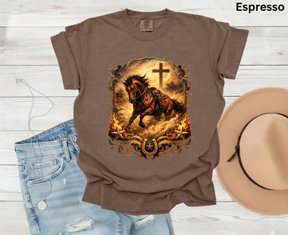 Western Horse Cross T Shirt Christian Cowboy Tee Religious Stallion Shirt Faith Gift Adult Youth Toddler Baby Country Spirit Apparel