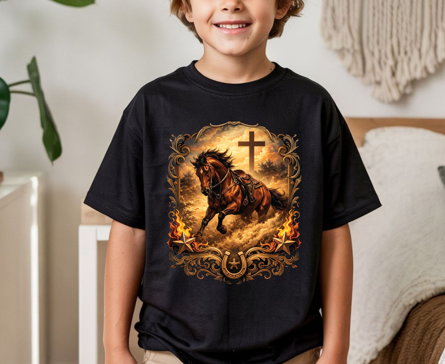 Western Horse Cross T Shirt Christian Cowboy Tee Religious Stallion Shirt Faith Gift Adult Youth Toddler Baby Country Spirit Apparel