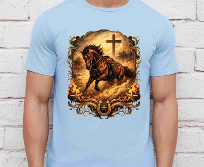 Western Horse Cross T Shirt Christian Cowboy Tee Religious Stallion Shirt Faith Gift Adult Youth Toddler Baby Country Spirit Apparel
