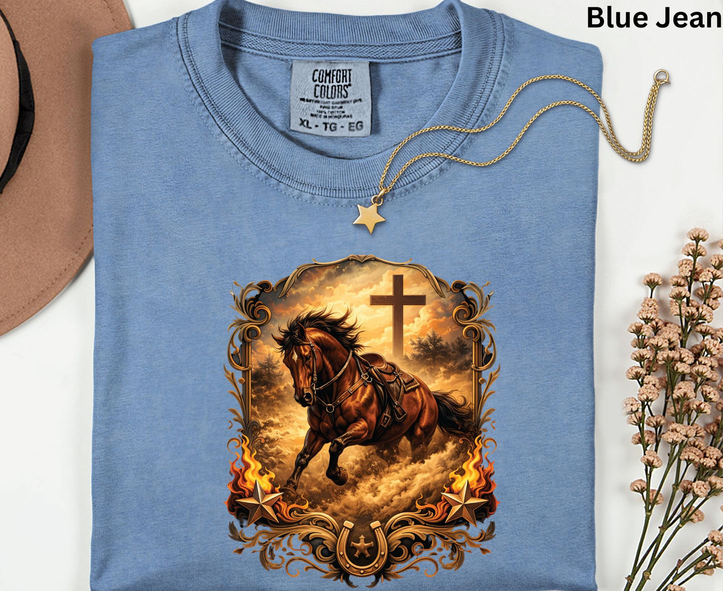 Western Horse Cross T Shirt Christian Cowboy Tee Religious Stallion Shirt Faith Gift Adult Youth Toddler Baby Country Spirit Apparel