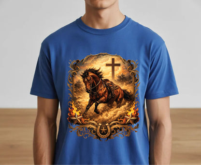 Western Horse Cross T Shirt Christian Cowboy Tee Religious Stallion Shirt Faith Gift Adult Youth Toddler Baby Country Spirit Apparel