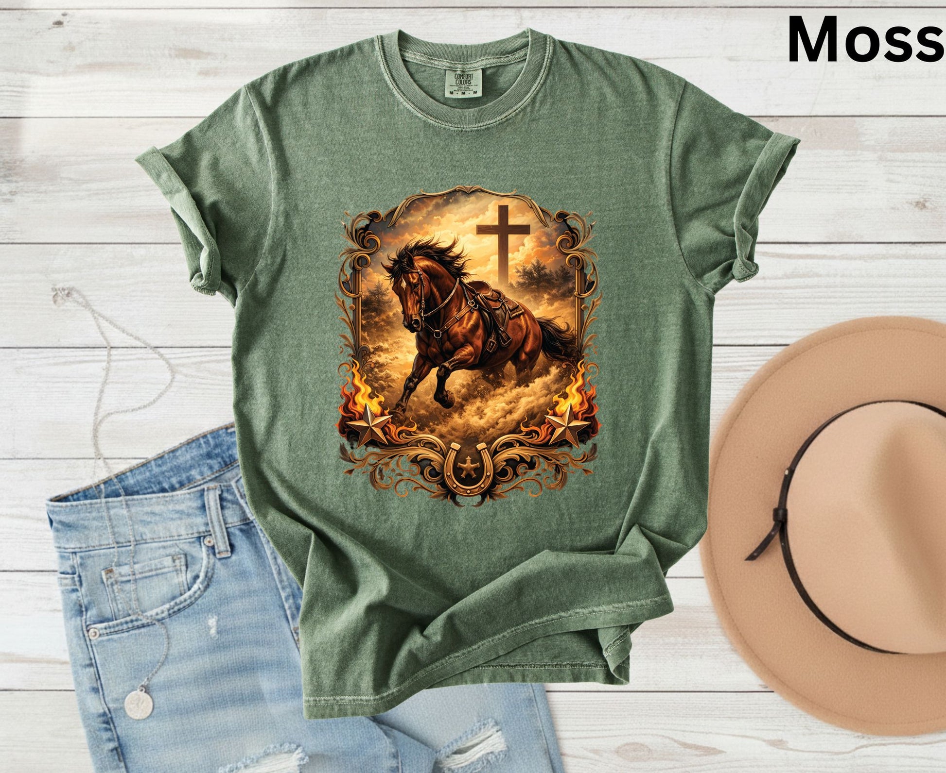Western Horse Cross T Shirt Christian Cowboy Tee Religious Stallion Shirt Faith Gift Adult Youth Toddler Baby Country Spirit Apparel