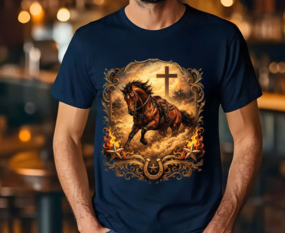 Western Horse Cross T Shirt Christian Cowboy Tee Religious Stallion Shirt Faith Gift Adult Youth Toddler Baby Country Spirit Apparel