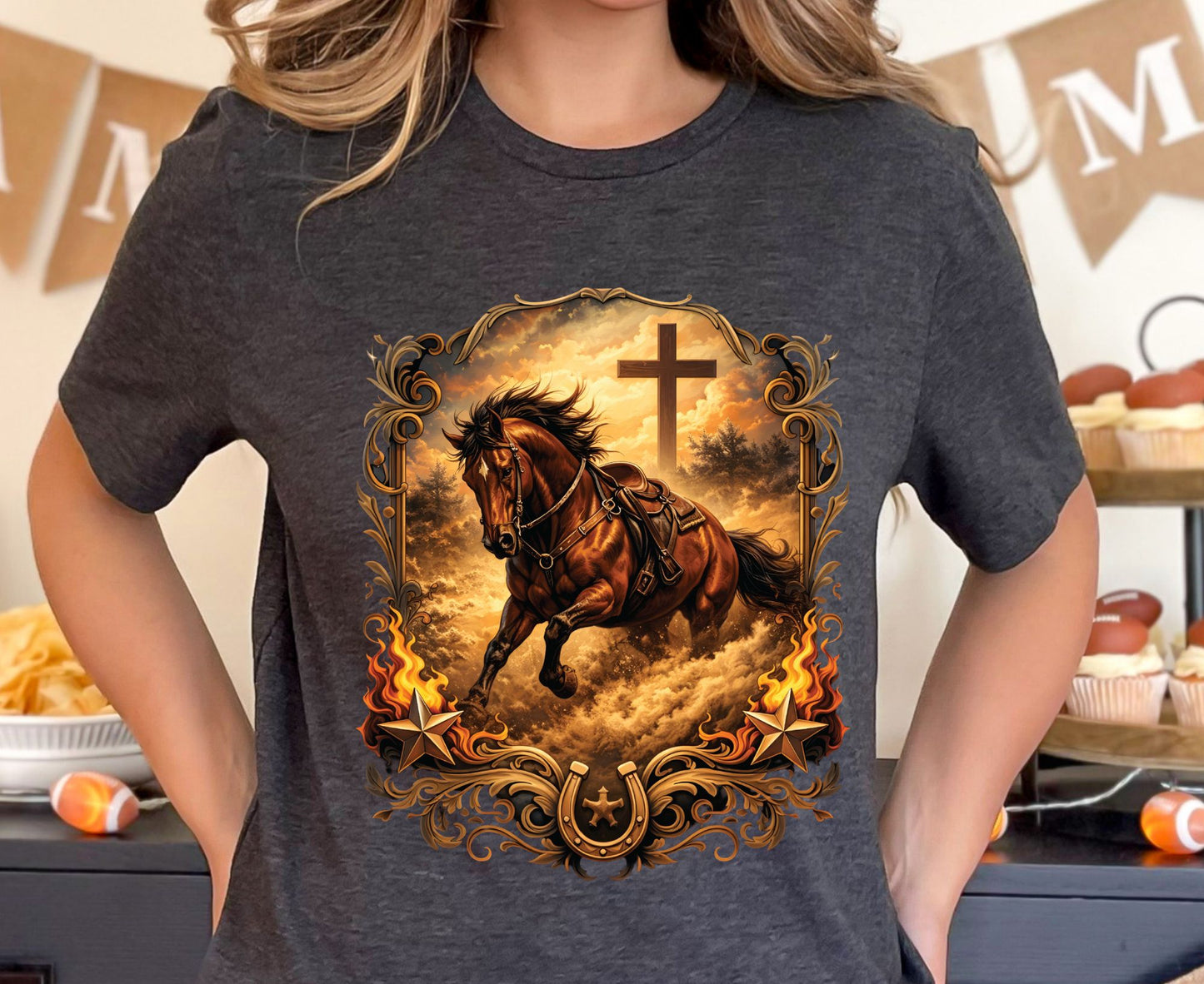 Western Horse Cross T Shirt Christian Cowboy Tee Religious Stallion Shirt Faith Gift Adult Youth Toddler Baby Country Spirit Apparel