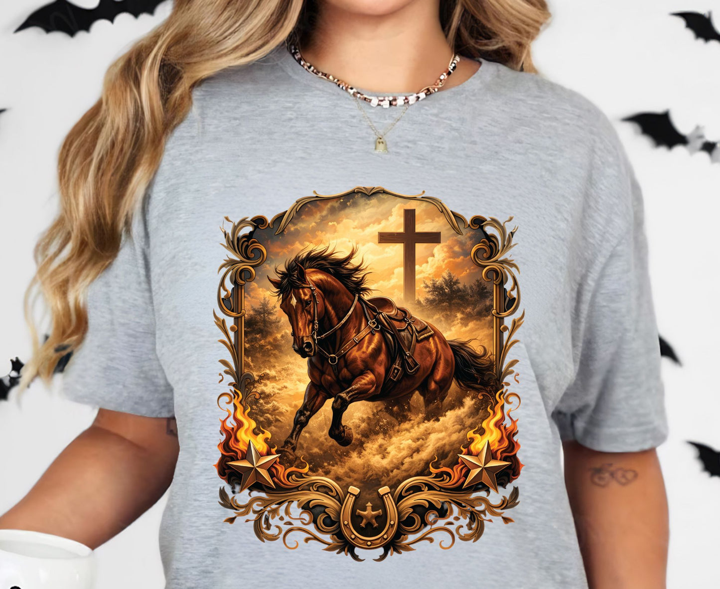 Western Horse Cross T Shirt Christian Cowboy Tee Religious Stallion Shirt Faith Gift Adult Youth Toddler Baby Country Spirit Apparel