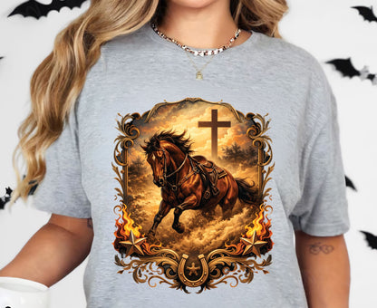 Western Horse Cross T Shirt Christian Cowboy Tee Religious Stallion Shirt Faith Gift Adult Youth Toddler Baby Country Spirit Apparel