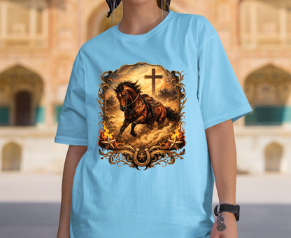 Western Horse Cross T Shirt Christian Cowboy Tee Religious Stallion Shirt Faith Gift Adult Youth Toddler Baby Country Spirit Apparel
