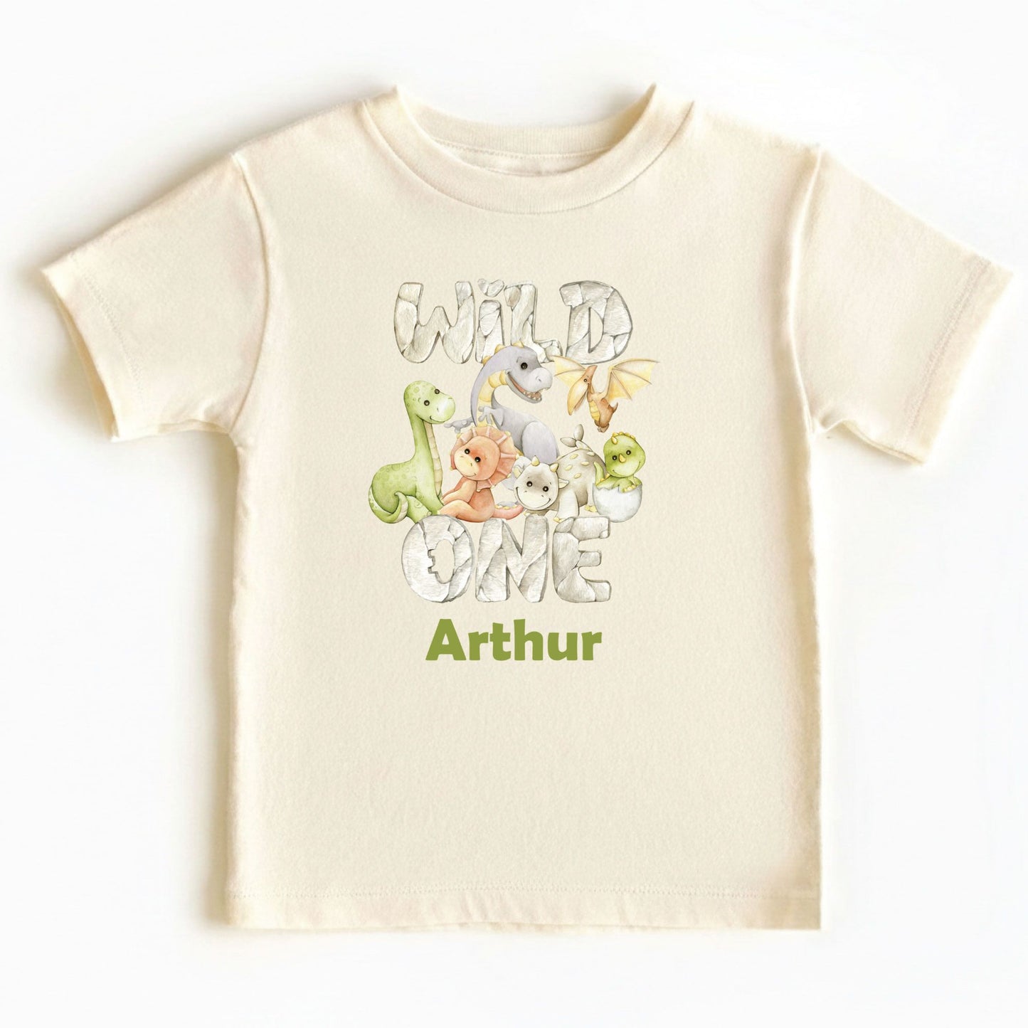 Wild One 1st Birthday Boy Shirt Personalized Dinosaur First Birthday Bodysuit Custom Name One Year Old Outfit T-Rex Watercolor Birthday Tee