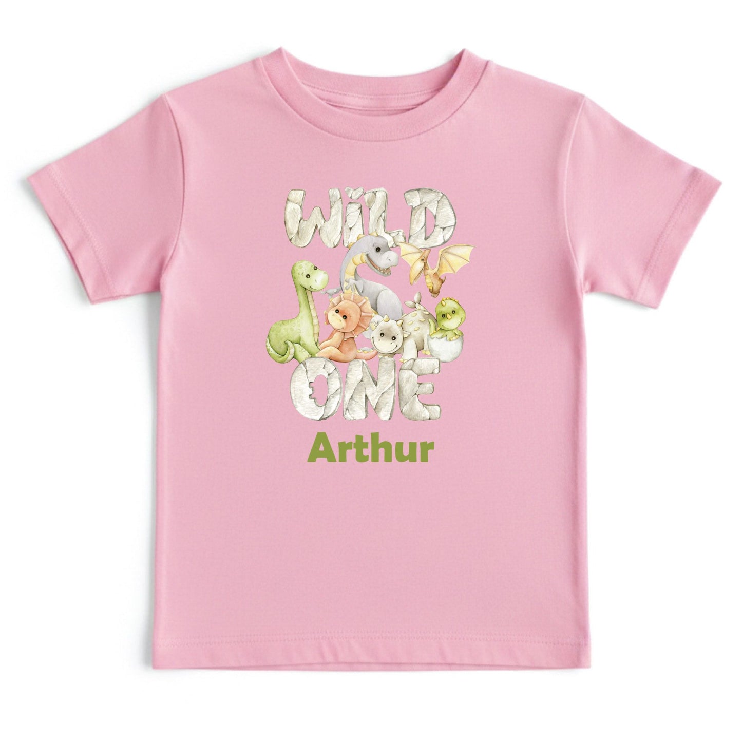 Wild One 1st Birthday Boy Shirt Personalized Dinosaur First Birthday Bodysuit Custom Name One Year Old Outfit T-Rex Watercolor Birthday Tee