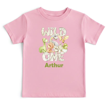 Wild One 1st Birthday Boy Shirt Personalized Dinosaur First Birthday Bodysuit Custom Name One Year Old Outfit T-Rex Watercolor Birthday Tee