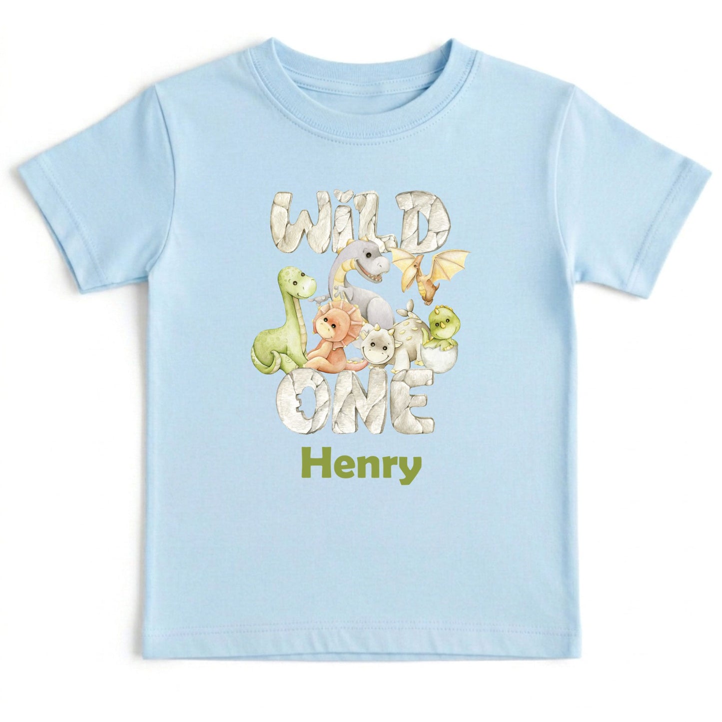 Wild One 1st Birthday Boy Shirt Personalized Dinosaur First Birthday Bodysuit Custom Name One Year Old Outfit T-Rex Watercolor Birthday Tee