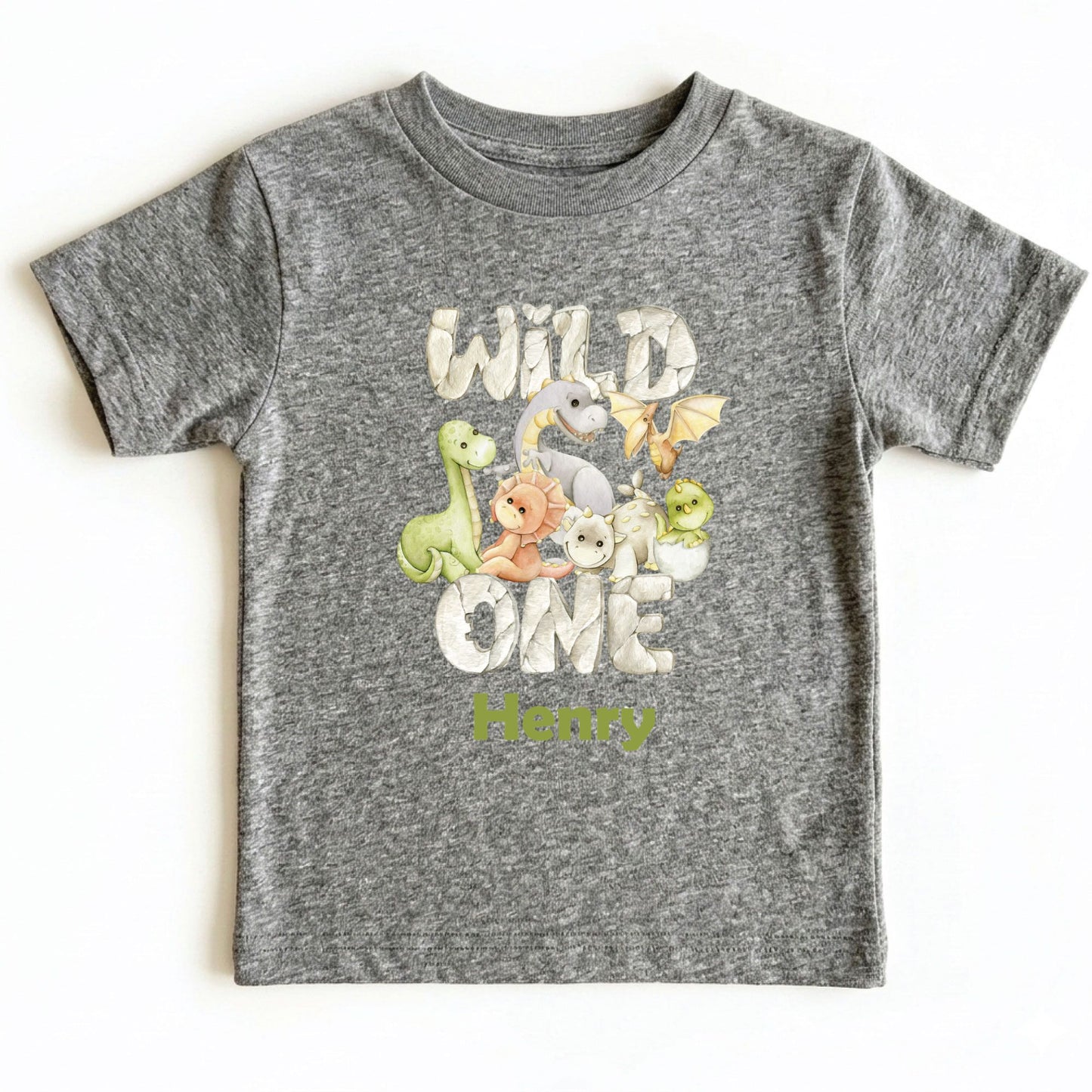 Wild One 1st Birthday Boy Shirt Personalized Dinosaur First Birthday Bodysuit Custom Name One Year Old Outfit T-Rex Watercolor Birthday Tee