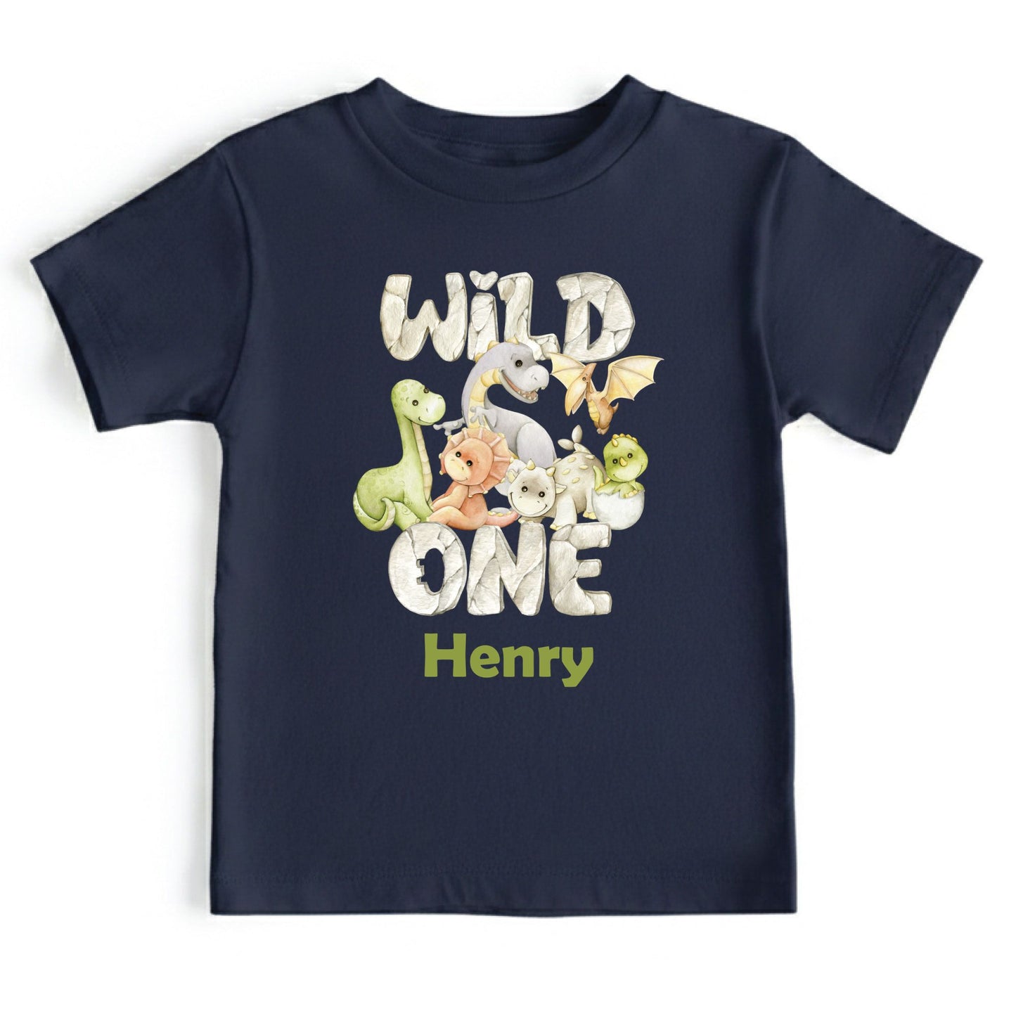 Wild One 1st Birthday Boy Shirt Personalized Dinosaur First Birthday Bodysuit Custom Name One Year Old Outfit T-Rex Watercolor Birthday Tee